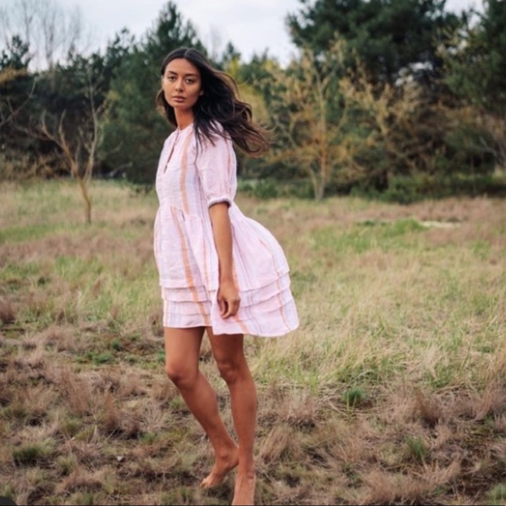 Lemlem x H&M Designer Collaboration Oversized Linen Pink Striped Dress